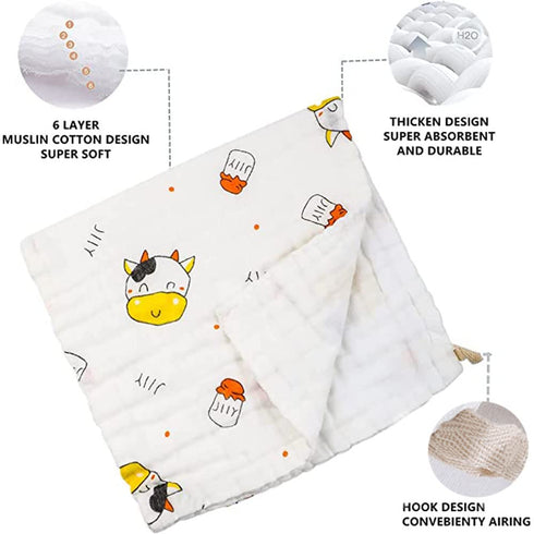 6Pack 20''x10'' 100% 6 norinori Baby Burp Cloths Muslin Washcloths - Muslin Burp Cloths Hanky Large Extra Soft