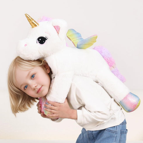 FFxiong 24 Inch Big Unicorn Stuffed Animal Plush Toy Pillow, Cute Soft Giant Unicorn with Rainbow Wings Large Doll