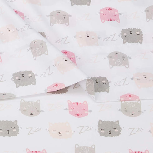 3-Piece Set, Amazon Basics Kid's Soft Easy-Wash Lightweight Microfiber Sheet Toddler, Pink Kitties