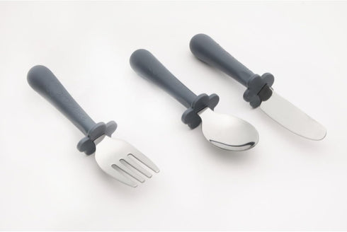 Grabease Toddler Silverware Set - Forks, Spoons and Knives, BPA and Phthalates-Free, Dishwasher Safe, Gray