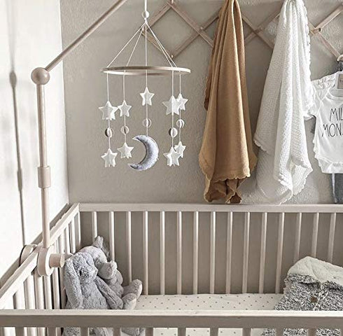 Baby Crib Mobile - Moon & Stars in Grey, White & Cream - Unisex Nursery Decoration
