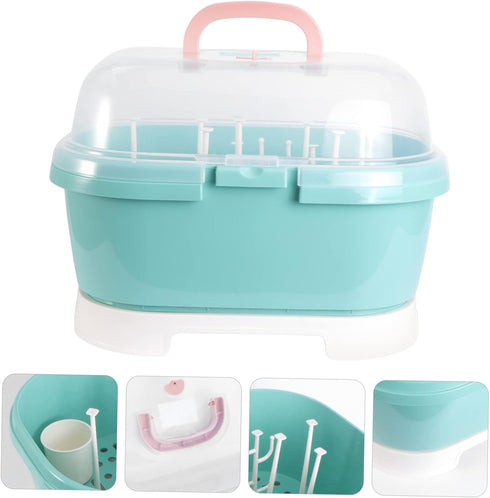 Kisangel Bottle Storage Box with Drain Shelf Durable Organizer for Bottles Pacifiers Tableware Ergonomic Handle for Boy