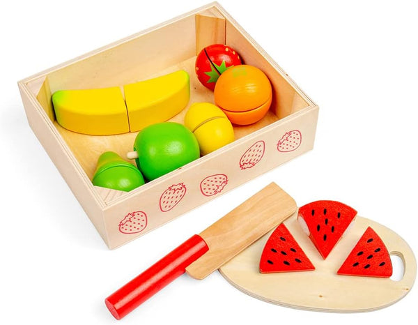 Bigjigs Toys Cutting Fruits Crate - 7 Piece Fruit with Velcro Fastenings,