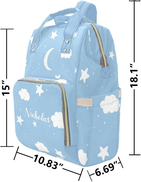 NZOOHY Backpack Mommy Backpack Moon Star Cloud Blue Personalized Diaper Bag Multi-Function Custom with Name Large