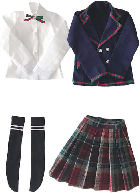 niannyyhouse 1/4 BJD Dolls Clothes Dark Blue Plaid School Uniform Blazer Outfit with Skirt and Socks (1/4BJD-Girl)