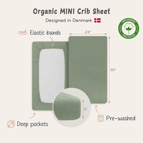 Pack Mini Crib Sheets - Organic Cotton Muslin Fitted Mini Crib Sheet Fitted for and Play - Ultra-Soft and Breathable
