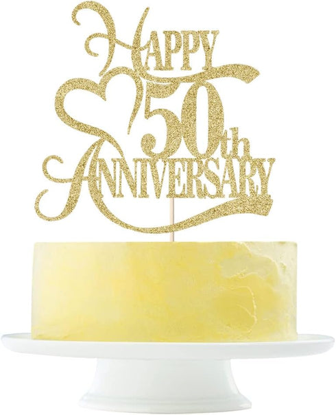Gold Glitter 50th Anniversary Cake Topper, 50 Wedding Anniversary Party Decoration Ideas for 50th Birthday Party