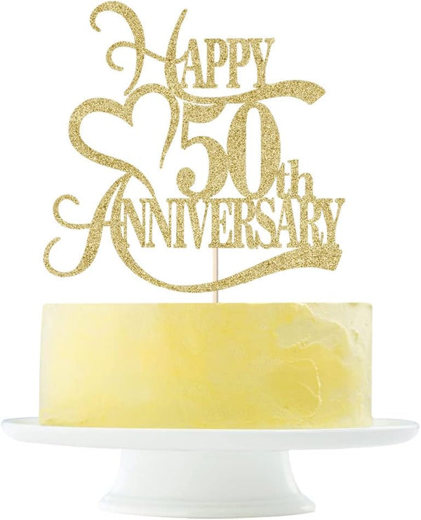 Gold Glitter 50th Anniversary Cake Topper, 50 Wedding Anniversary Party Decoration Ideas for 50th Birthday Party