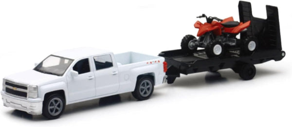 NewRay Toys 1:43 Chevy Silverado Pick Up Truck with Trailer and Dirt Bike