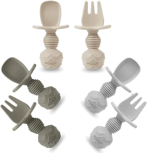 PandaEar 6 Pack Silicone Baby Spoons and Fork Feeding Set - Anti-Choke Self Feeding Utensils for 3 Months+