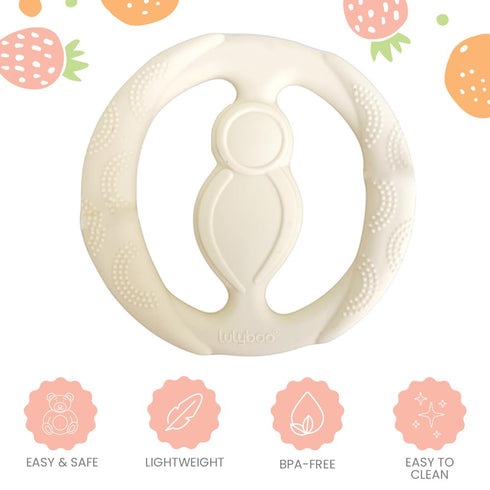 Lulyboo Silicone Baby Teething Ring, Soft Easy Grip Teether for Gums, 0-12 Months, Ivory