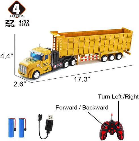 17.3" 2 1:32 3 4 5 Remote Control Dump Toy for Kids - RC Semi Truck with Batteries, Construction Vehicles with Lights