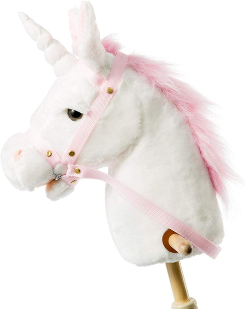 HollyHOME Plush Unicorn Stick Horse with Wood Wheels - Real Pony Neighing & Galloping Sounds Plush Toy - White 37