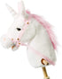 HollyHOME Plush Unicorn Stick Horse with Wood Wheels - Real Pony Neighing & Galloping Sounds Plush Toy - White 37