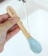 Ginbear Silicone Baby Spoon and Fork Set for Self-Feeding, Toddler Flatware 6 Months+ (Hazy Green/Almond)