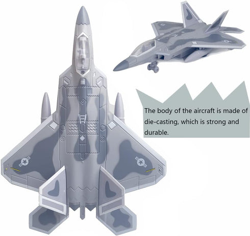 22 Ailejia Diecast F Fighting Falcon Airplane Model Military Plane Pull Back with Lights and Sounds Fighter Jet Toys