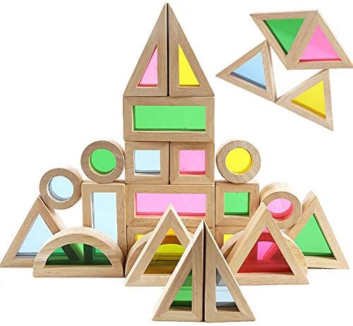 Agirlgle Wood Building Blocks Set for Kids, 24 Pcs Rainbow Stacker Construction Toys