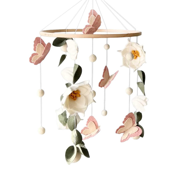 SWECOMZE Floral Baby Mobile Nursery Decor Felt Flowers Butterflies Baby Mobile for Crib