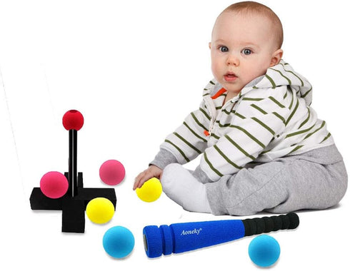 Aoneky Mini Foam Tball Set for Toddlers, Carry Bag Included, Best Baseball T Ball Toys for Kids Age 1 (Blue)