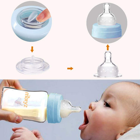 6 Pack, 6 oz, Set Matyz Glass Breastmilk Storage Bottles, Compatible with Spectra Medela Breast Pump - Freezer Safe