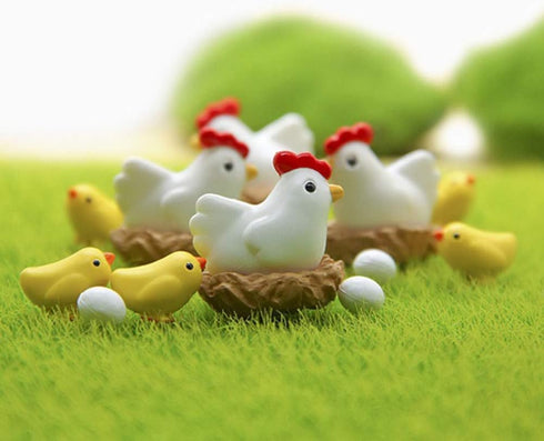 12Pcs Miniature Hen Chicken Family Egg Statues - Garden Decor Ornaments for Outdoor Sculptures