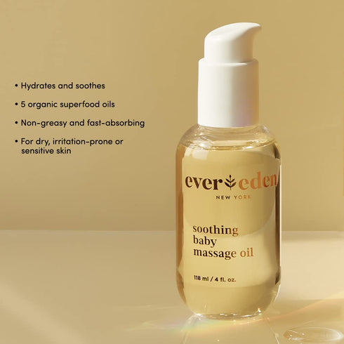 4 oz. Evereden Soothing Baby Massage Oil fl | Clean Baby Care | Non-toxic and Fragrance Free | Clean Ingredients