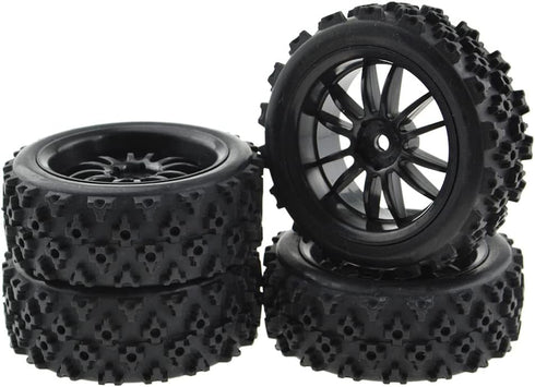 JIUWU 4pcs RC 1:10 Rubber Tires - Car Crossing Wheels Rims Hex 12MM, Black