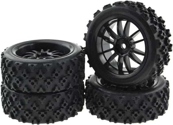 JIUWU 4pcs RC 1:10 Rubber Tires - Car Crossing Wheels Rims Hex 12MM, Black