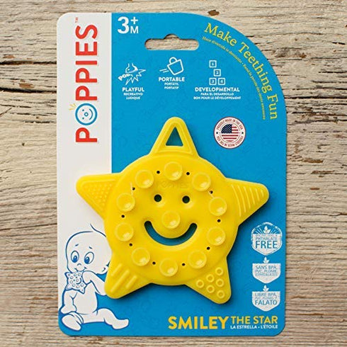 POPPIES Smiley The Star Silicone Suction Cup Teether, BPA-FREE, Sensory Bath Toy (Yellow)