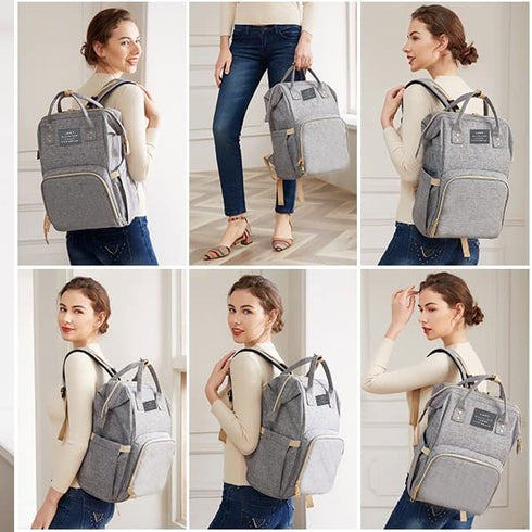 Diaper Bag with Changing Station, 7 in 1 Travel Diaper Bag Backpack, Mommy Bag with USB Charging Port (Grey)