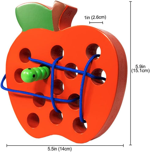 JCREN Wooden Lacing Apple Threading Toys - Wood Lace Block Puzzle Shape Travel Game for 3-5 Years Old Kids