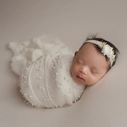 Eforcase Newborn Photography Props Wrap Pearl Decor Wrap Blanket Swaddle Baby Photo Props Photoshoot Wraps Swaddles