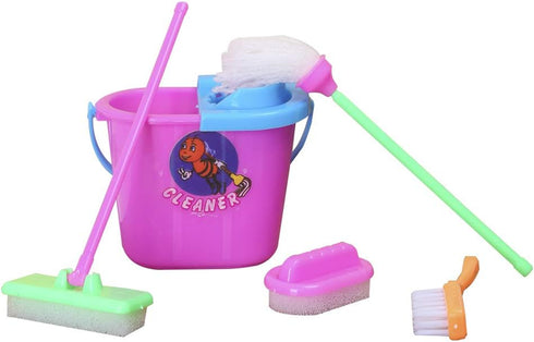 Set 7-11.5 inch E-TING Miniature Mop Dust Pan, Brush, Broom, Plastic Bucket Doll Housework Cleaning Supplies Tools