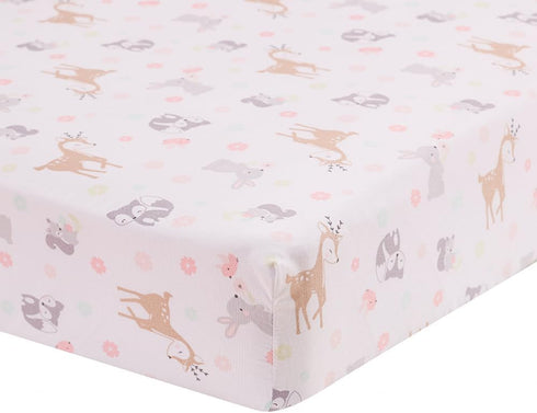 CribMATE 3 Set Set Pieces Pink Animal Nursery Crib Bedding for Girls Quilt/Fitted Sheet/Skirt Baby Girl Embroidery Deer