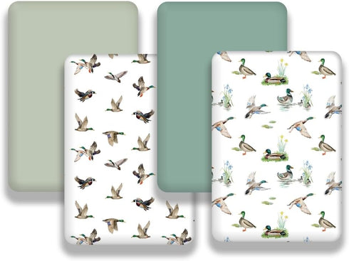 FIGEPO 4 Pack Pack (Pack Mallard Duck Baby N Play Sheets Neutral Unisex Breathable Fitted Nursery Sheets for Baby Girl