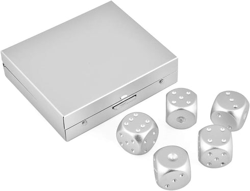 DS.DISTINCTIVE STYLE Aluminum Alloy Dice, 5 Pieces 16mm Portable Metal Dices with Case, 6 Sided for Party Game
