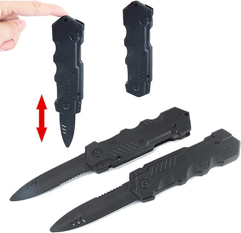 Retractable Plastic Knife Prop Costume Dagger, Fake Trick Gadget Toy for Halloween Fools Day Party (3 PCS A)
