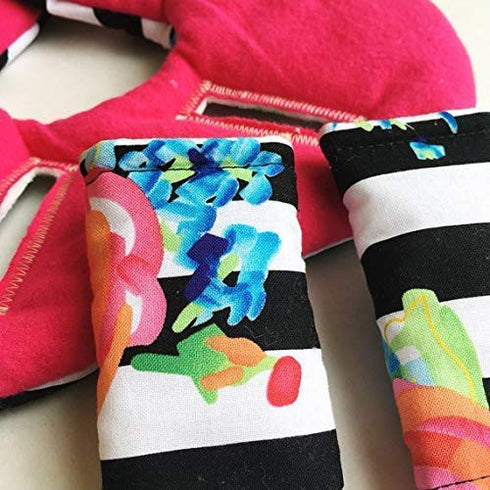 Set, Infant Car Seat Head Support Watercolor Floral and Black White Stripes, Newborn Head Rest, Baby Strap Covers