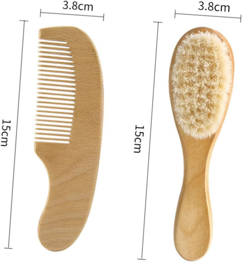 Set Natural Wool Brush Newborn Hair Brush Comb Wooden Comb Hair Care Grooming Kit Baby Shower Present
