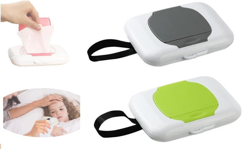 Pluzmecalm 2Pcs Travel Wipe Holder Grey Green Reusable Wet Wipe Container Box Strollers