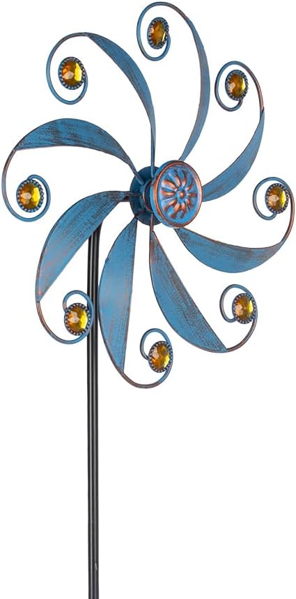 Metal Wind Spinner, Small Outdoor Wind Sculptures & Spinners for Garden Decor, Blue