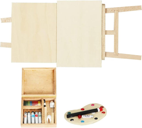 jojofuny Doll House Accessory Painting Tool Set, Wooden Easel Dollhouse Furniture Decoration