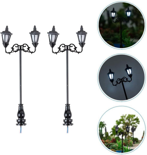 Yardwe 2pcs Miniature Street Light Model, 1:87 Road Light Micro Landscape Ornament for Outdoor Decor