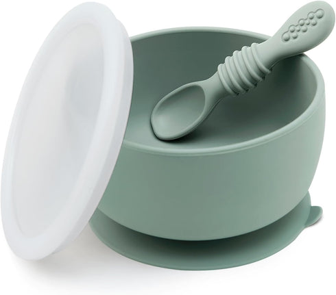 Baby Bowl and Spoon Set with Suction and Lid, Silicone Baby Food Bowl, First Stage Feeding Set for 6+ Months