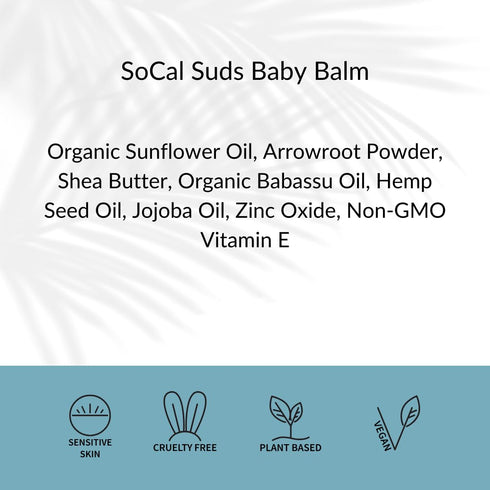 4oz SoCal Suds & Company Natural Bottom Balm, Gentle Care for Sensitive Baby Skin with Shea Butter, Sunflower Oil