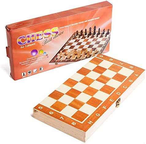Wooden Chess Set - Folding Board, 12 Inches Handmade Portable Travel Chess Game for Kids and Adults