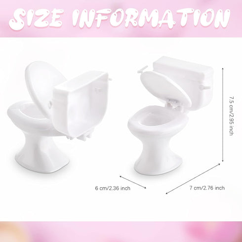 2 Pieces Mini Toilet Seat Toy, Doll House Furniture Miniature Classic Bathroom Accessories (White)