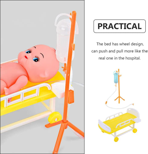 Toddmomy Dollhouse Hospital Bed, Infusion Bottle Toys, Mini Bed, Doctor Role Play Toys, Dollhouse Accessories for Kids