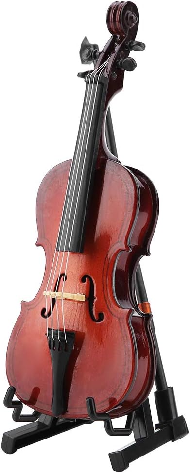 5.5in Dollhouse Miniature Wooden Cello with Bow Stand & Case, Musical Instrument Accessories Gifts
