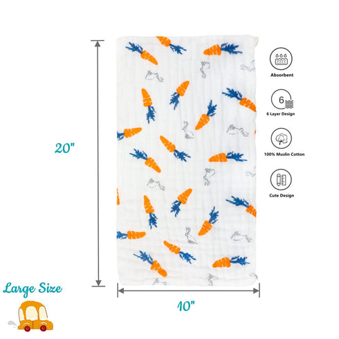 6Pack 20''x10'' 100% 6 norinori Baby Burp Cloths Muslin Washcloths - Muslin Burp Cloths Hanky Large Extra Soft